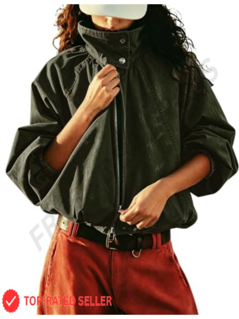 Women's Funnel Neck Bomber Jacket Casual Cotton Shacket